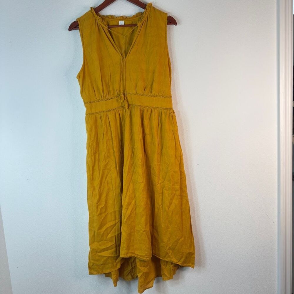 Old Navy Waist‎ Defined Ruffle Tie Neck Midi Dress Sunflower Gold Womens Large